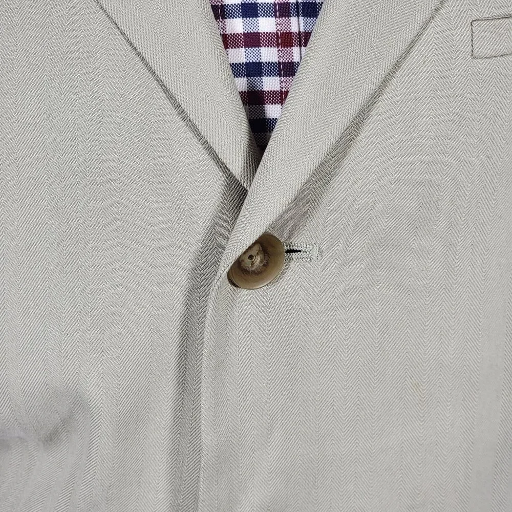 Geoffrey Beene Men's Sport Coat Blazer Three Button Beige Herringbone Silk‎ 41R